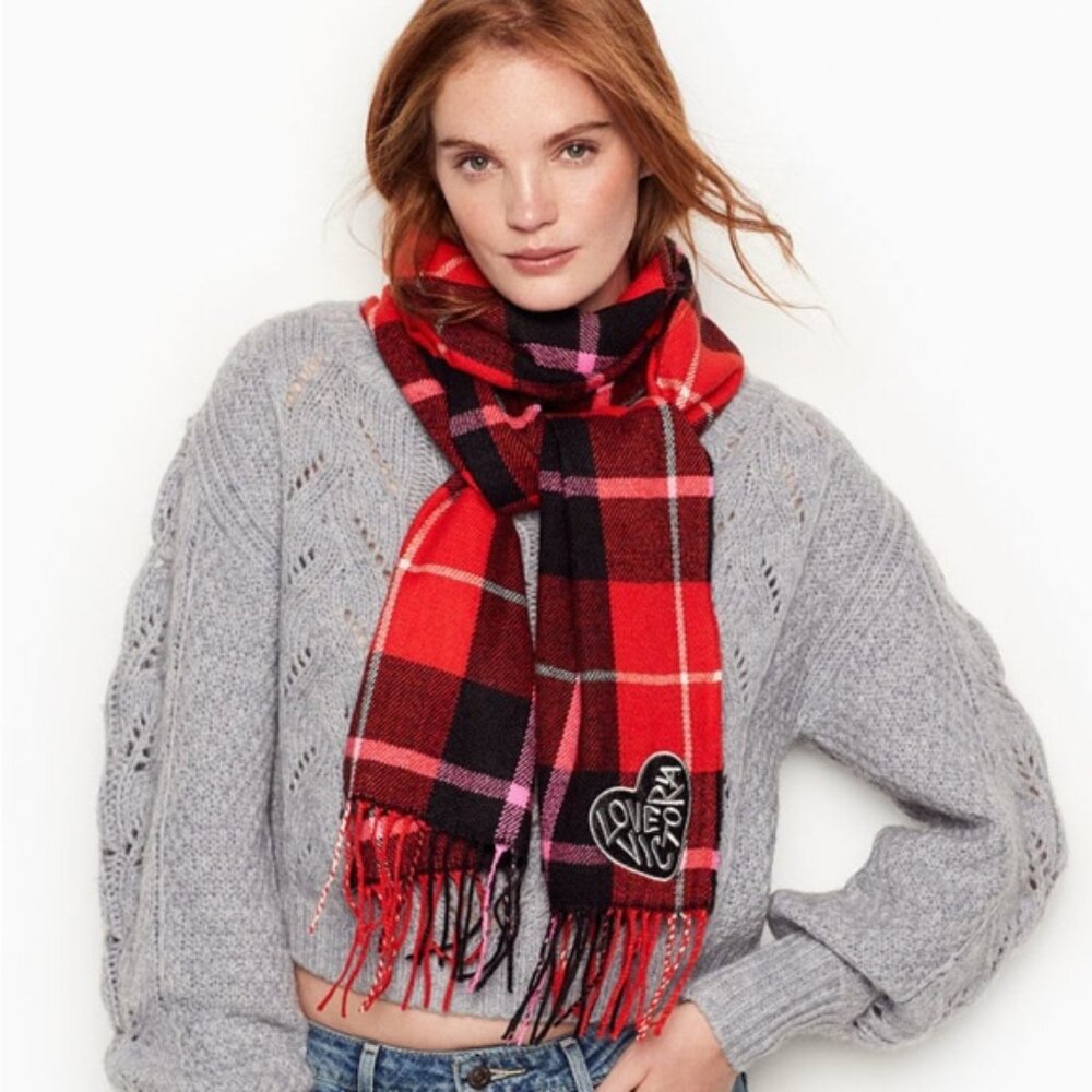 Victoria's Secret | Red and Black Plaid Print Winter Angel Scarf | One Size